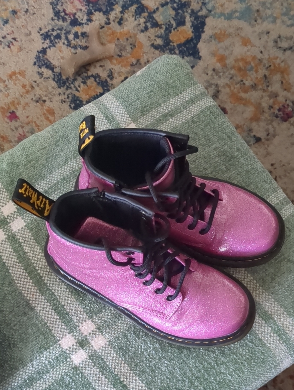 Dr. Martens Pink Glitter Combat Boots with Black Trim